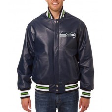 Seattle Seahawks Varsity Navy Blue Leather Jacket